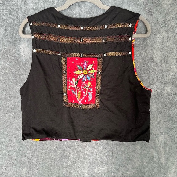 Vintage Sandy Starkman Boho Floral Patchwork Vest size Large - Picture 2 of 5
